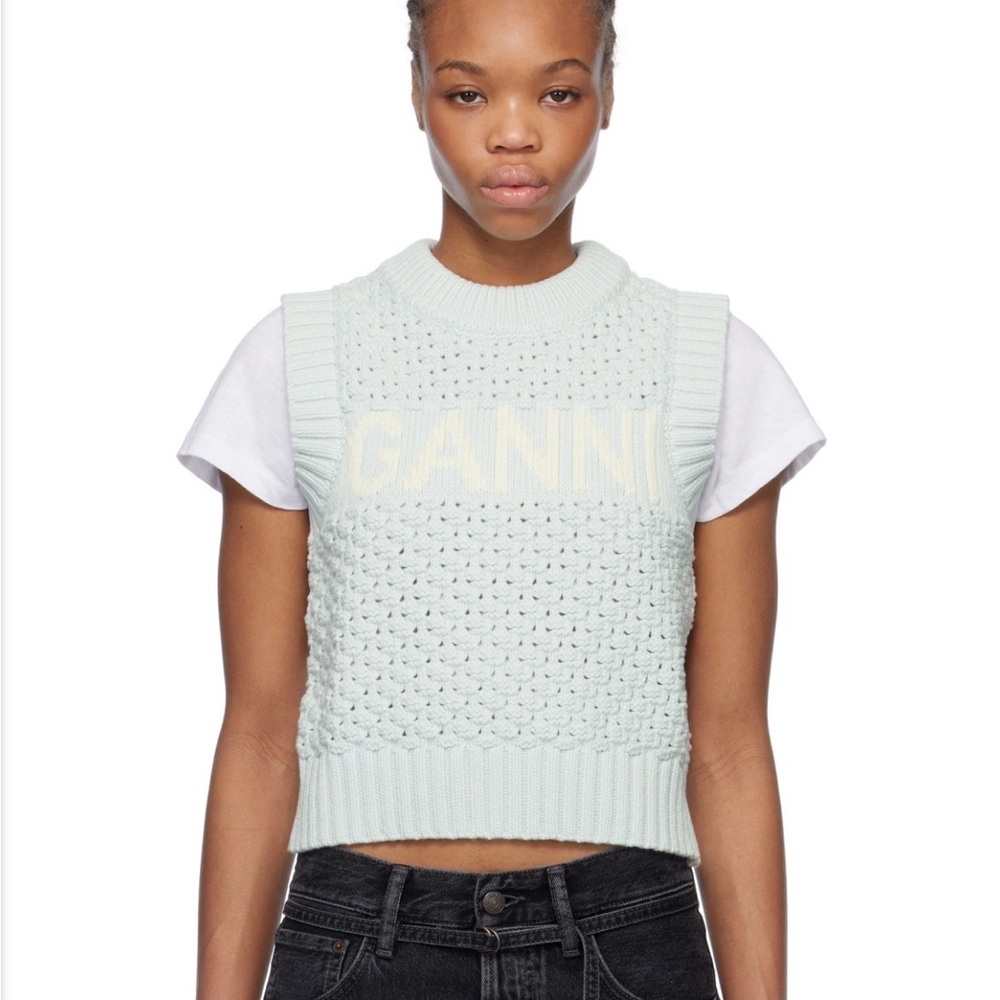 GANNI Blue Textured Cotton Vest